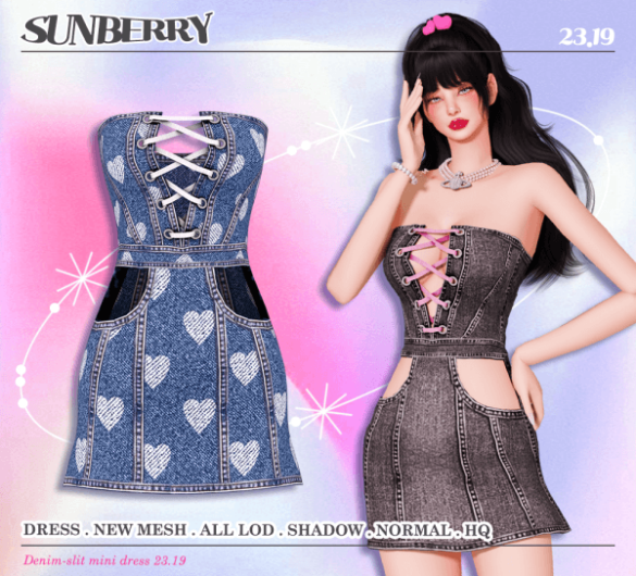 [SUNBERRY]Denim-slit mini dress