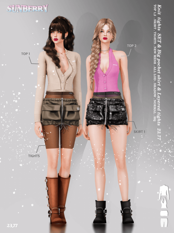 Knit tights SET & Big pocket skirt