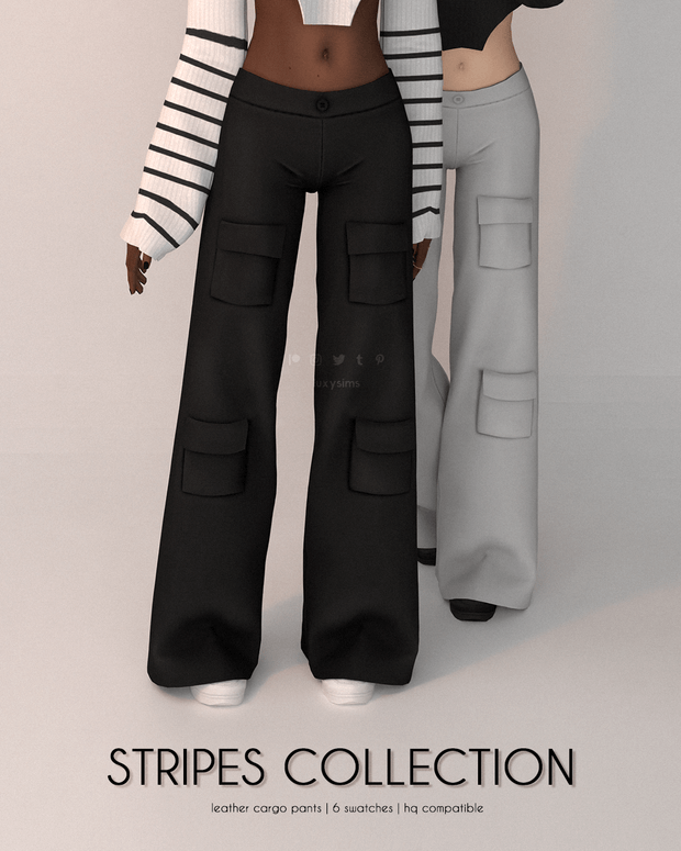 Leather Cargo Pants - Stripes Collection - Sims Love