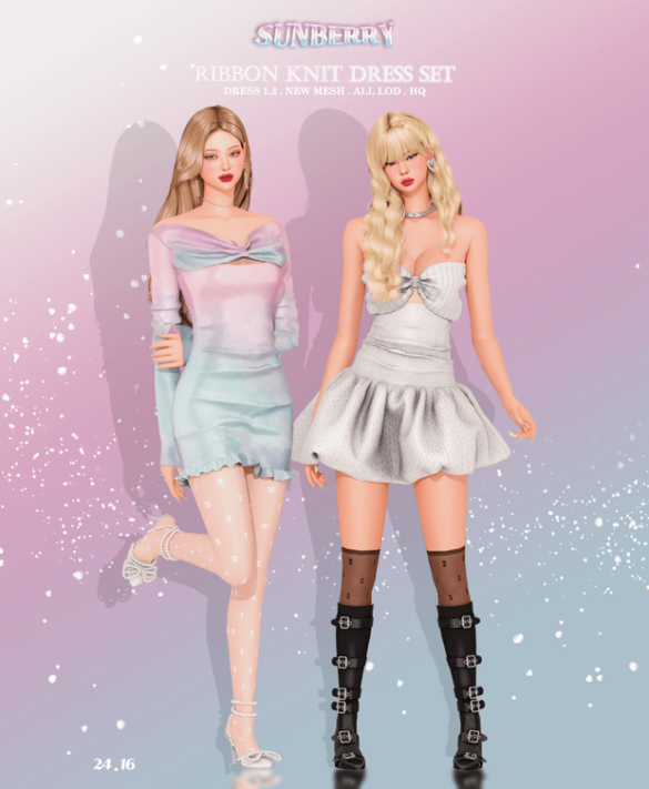 Ribbon knit dress SET