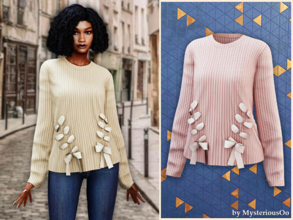 Ribbed knit sweater with bows